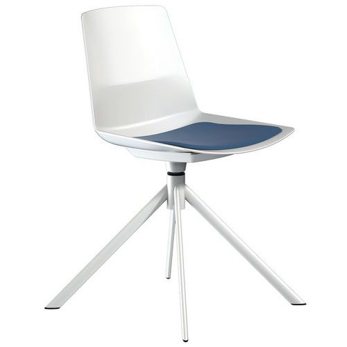 Chaise Clue Pied Pivotant Métal Blanc Coussin Bleu