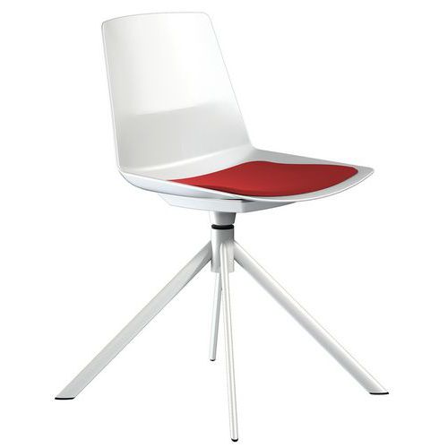 Chaise Clue Pied Pivotant Métal Blanc Coussin Rouge