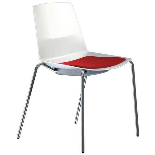 Chaise Clue Structure Chromée Coque Blanche Coussin Rouge