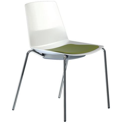 Chaise Clue Structure Chromée Coque Blanche Coussin Vert
