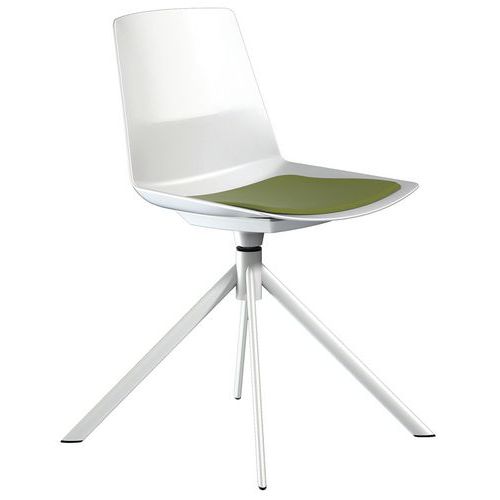Chaise Clue Pied Pivotant Métal Blanc Coussin Vert