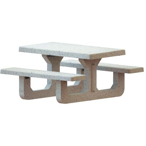 Table-banc béton Rio 1,50 m Blanc Sablé - 6 Places - Mobilier Urbain Extérieur - Fixation à sceller - 632 kg