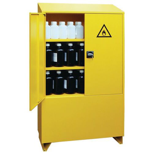 Trionyx - Armoire de Stockage Inflammables 200L Jaune - 2 Portes, 3 Tablettes - Capacité Rétention 130L - Acier Epoxy