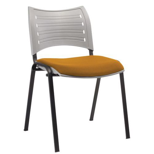 GGI - Lot de 2 Chaises Yuma Gris Safran - Assise Bois Polypro, Dossier Polypro - Pieds Acier Noir Empilables - Confort & Design