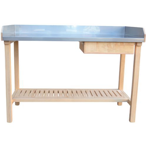 Table Jardinier - Pin Massif avec Plateau Inox Long 1400mm - Etablis Francois