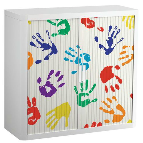 Armoire Easy Office Haut.104cm Corps Blc Rid. Décor Emprein.