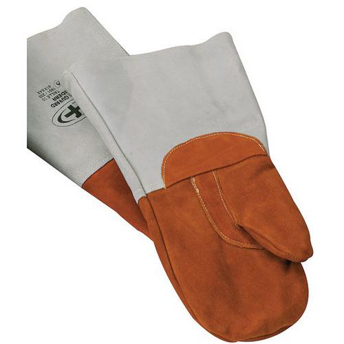 Maniques en daim longues - Protection thermique 40 cm - Gris Marron - Confort et Sécurité