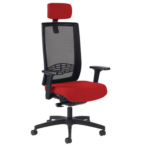 Fauteuil Kio Hd Résille Noir Avec Têtière Et Acc Reg Rouge