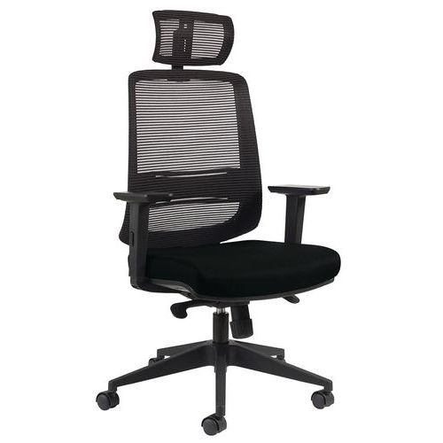 GGI - Fauteuil NOVY Eco HD - Résille Noire, Têtière, Accoudoirs Réglables - Ergonomique et Confortable