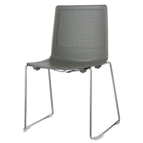 Lot de 2 - Chaises Perfy Pieds Traîneau Chromés Coque Polypro Gris