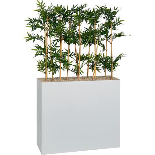 Jardinière Métal Sur Roulettes Hauteur 74 Cm Bambous Blanc
