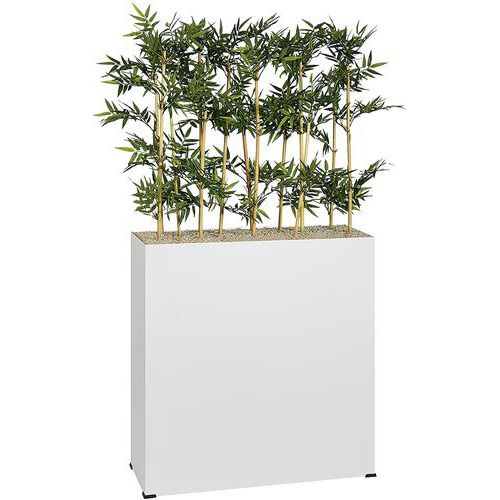 Jardinière Métal Sur Roulettes Hauteur 90 Cm Bambous Blanc