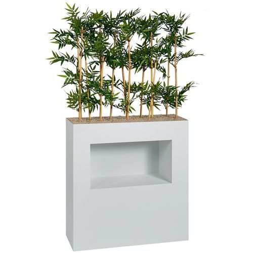 Jardinière Métal /roulettes M1 Av Niche H90cm Bambous Blc