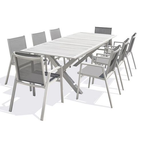 1 Table Jardin Floride 240x100cm + 8 Fauteuils Blanc