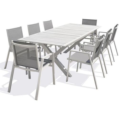 1 Table Jardin Floride 240x100cm + 8 Fauteuils Blanc