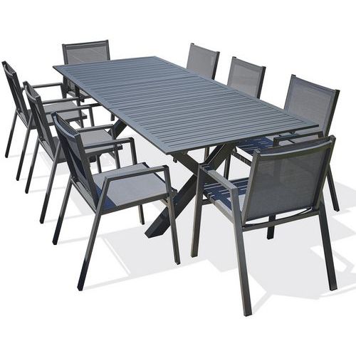 1 Table Jardin Floride 240x100cm 8 Fauteuils Gris Anthracite