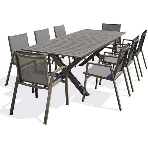 1 Table Jardin Floride 240x100cm + 8 Fauteuils Quartz
