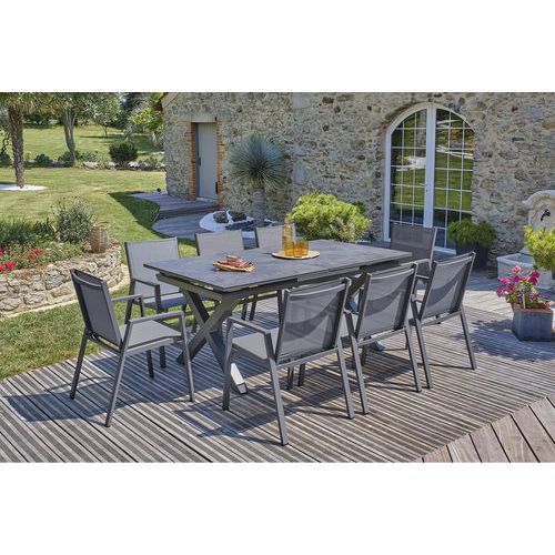 1 Table Jardin Floride Plateau Céramique + 8 Fauteuils