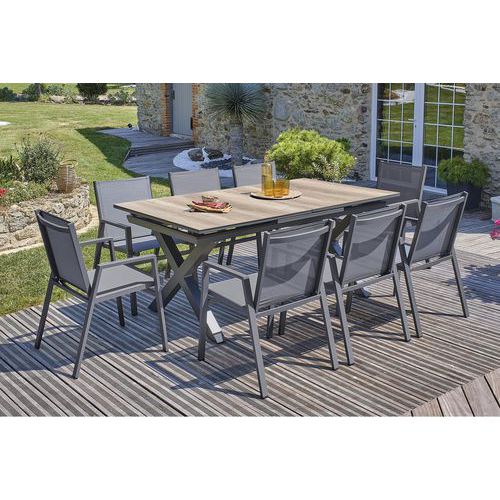 1 Table Jardin Floride Plateau Hpl + 8 Fauteuils