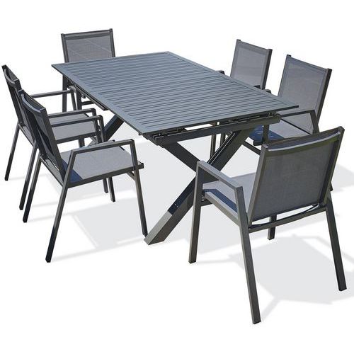 1 Table Jardin Floride 240x100cm 6 Fauteuils Gris Anthracite