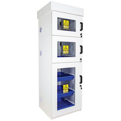 Trionyx - Armoire de sécurité pour produits corrosifs - 3 portes vitrées, 3 compartiments, 106L, Blanc