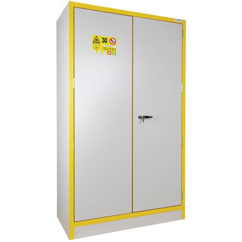 Trionyx - Armoire de sécurité multirisques 2 compartiments 56L - 30 min résistance au feu - Gris/jaune