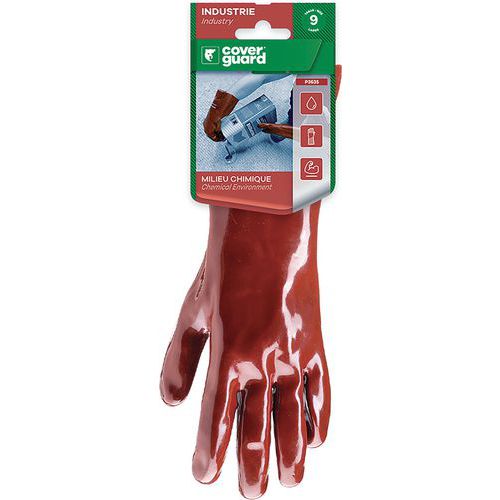 Coverguard - Gants Eurochem 3636 Coton Enduit PVC Rouge - Taille 9 - Protection Chimique et Virus - 36 cm