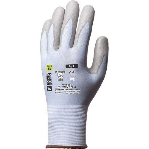 Coverguard - Gants Eurocut P318 CUT B. HPPE - Taille 9 - Protection HPPE et Polyuréthane - Paume enduite