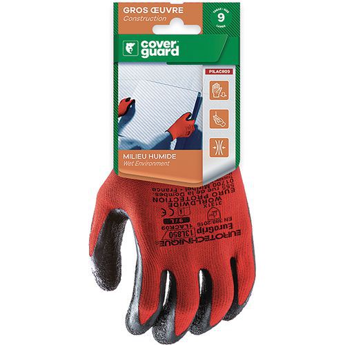 Coverguard - Gants Eurolite 13L850 J13 Polyéthylène Rouge Enduit Latex Noir - Taille 9 - Protection Paume - EPI