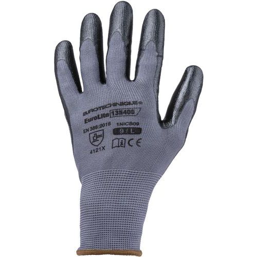 Coverguard - Gants Eurolite 13N400 J13 Polyéthylène Nitrile Gris Noir - Taille 8 - Paume Enduite - EPI