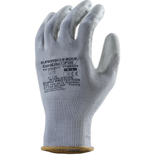 Coverguard - Gants Eurolite 13P105 J13 Polyéthylène Gris - Taille 8 - Paume Enduite Polyuréthane - EPI