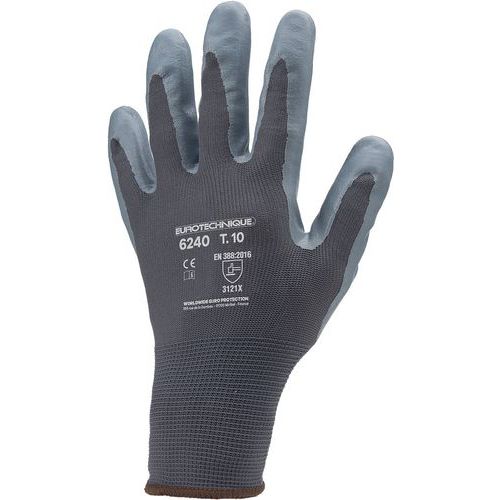 Coverguard - Gants Eurolite 6240 Polyamide Enduit Mousse Nitrile - Taille 8 - Gris - Paume Enduite - EPI