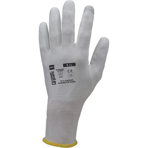 Coverguard - Gants Eurolite P400 Polyamide Blanc - Taille 8 - Paume Enduite Polyuréthane - EPI