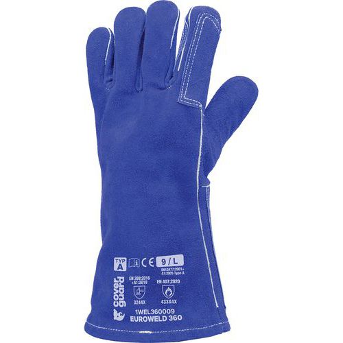 Coverguard - Gants Euroweld 360 croûte de vachette - Bleu - Taille 10 - Cuir résistant - EPI