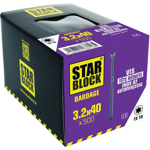 Starblock - Vis Bardage Inox Torx Tête Réduite - 3.2x40 mm - 500 Pièces - Intérieur/Extérieur
