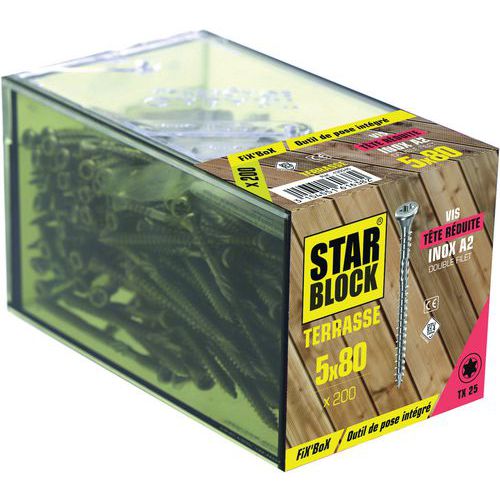 Norail - Vis terrasse double filet inox Torx 5x80 mm - Boîte de 200 - Usage intérieur/extérieur, multimatériaux