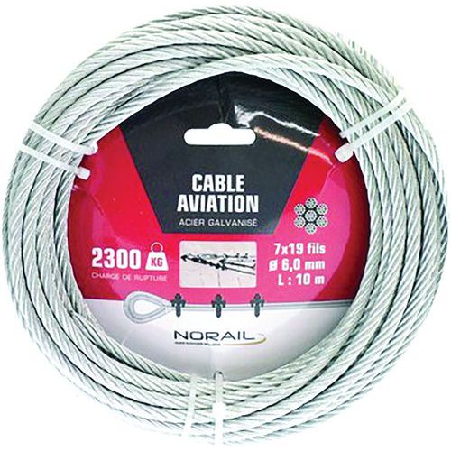 Norail - Câble d'aviation acier galvanisé Ø6 mm 10m - Force 2300 kg - Levage résistant