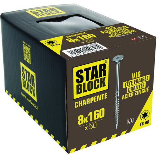 Vis Charpente Tête Fraisée Crantée Tx - 8x160 - Boîte De 50