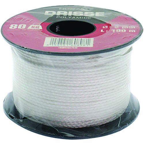 Norail - Drisse Polyamide Blanc Bobine - 2 mm x 100 m - Force 62 kg - Élingue Levage Robuste