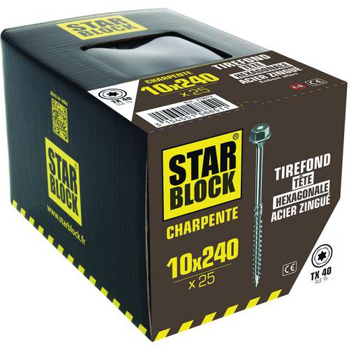 Norail - Tirefonds Hexagonale Torx 10x240mm Acier - Boîte de 25 - Usage Intérieur/Extérieur Multimatériaux