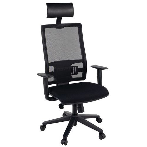 Fauteuil Office Avec Têtière Piètement Noir Assise Noire
