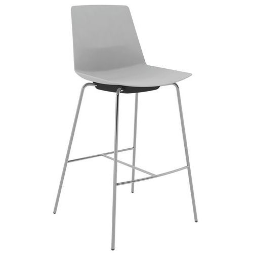Tabouret Haut Clue Coque Polypro Gris 4 Pieds Chromés