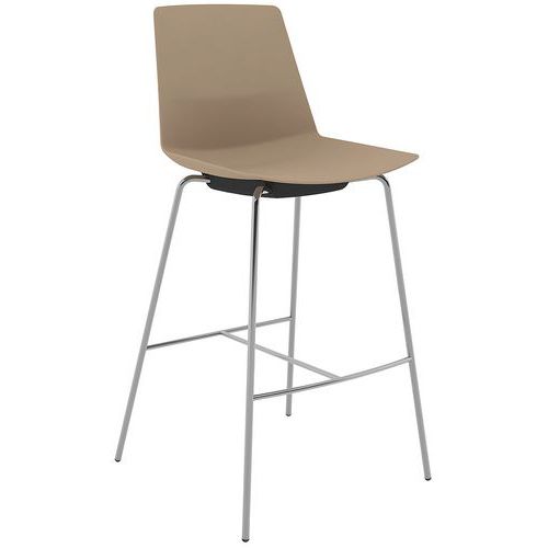 Tabouret Haut Clue Coque Polypro Taupe 4 Pieds Chromés