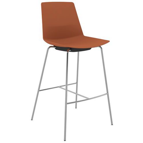 Tabouret Haut Clue Coque Polypro Chocolat 4 Pieds Chromés