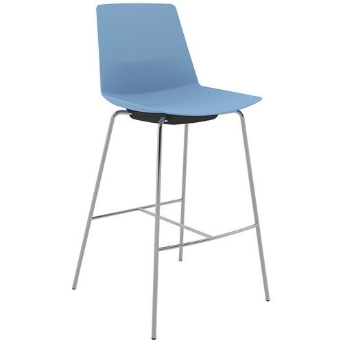 Tabouret Haut Clue Coque Polypro Bleu 4 Pieds Chromés