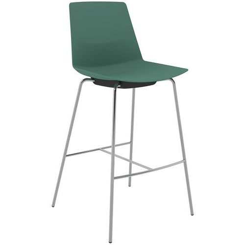 Tabouret Haut Clue Coque Polypro Vert 4 Pieds Chromés