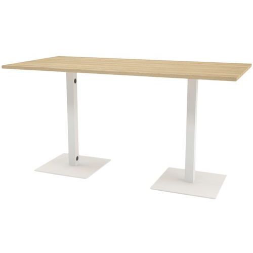 Table Réunion Haute Greko 210x100 2 Pied 9016 Blanc Plateau Chêne