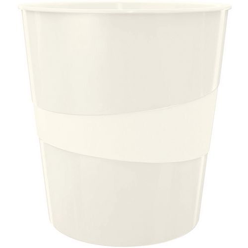 Leitz - Corbeille à papier WOW Blanche 15L - Plastique Robuste et Design - Bureau Organisé