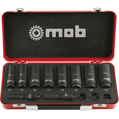 MOB - Coffret Douilles Impact Longues 1/2 10 Pièces Acier - Coffret Métallique Robuste - Outillage à Main Essentiel