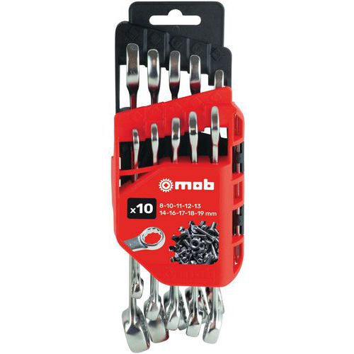 MOB - Jeu de 10 clés mixtes - Acier chromé - Cliquet réversible - Idéal pour tous travaux